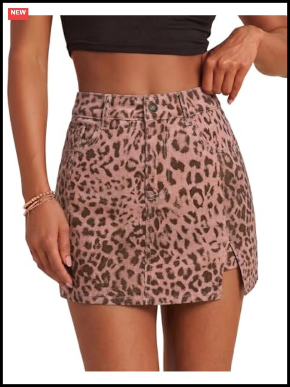 LookbookStore Denim Skorts Leopard Print Mini Skirt with Shorts High Waisted